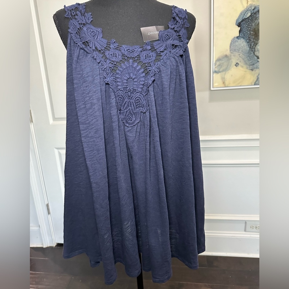Lane Bryant Navy Blue Crochet Sleeveless Tunic Blouse Top – Size 14/16